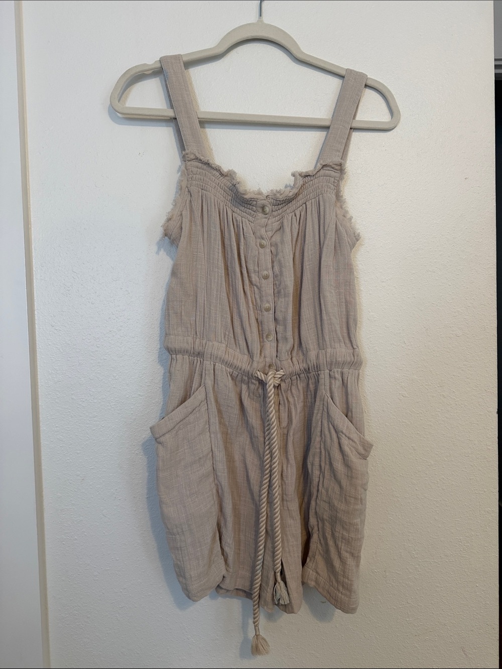 Roxy Beige Rope-Waist Cotton Bodysuit Romper
